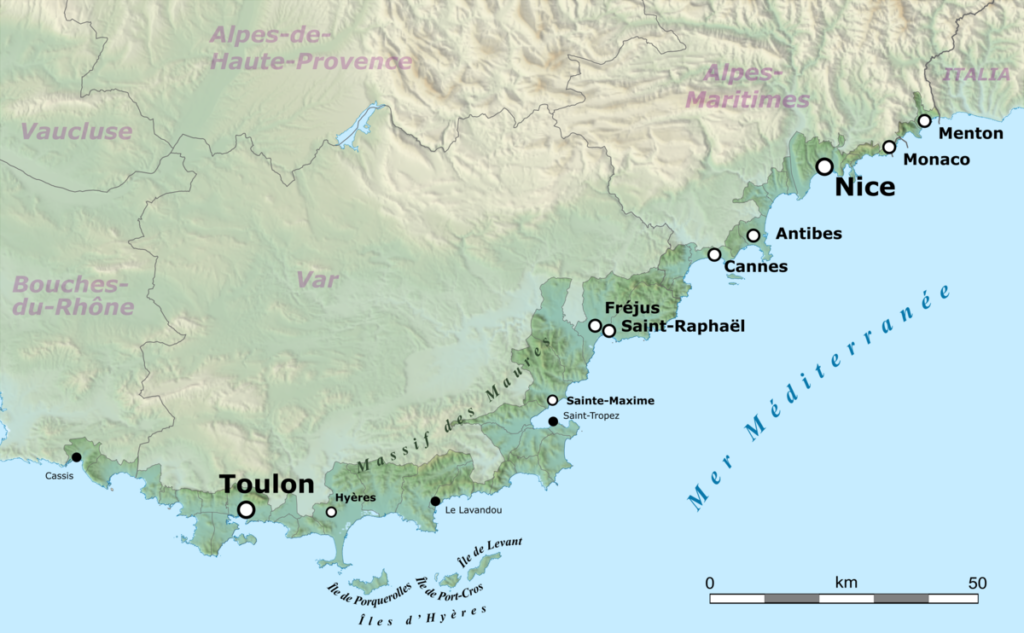 Mappa del litorale della Costa Azzurra